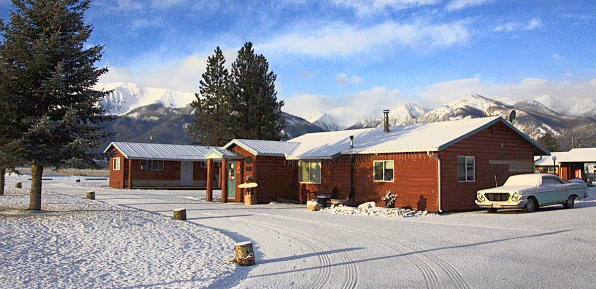 Winter snow at Mountain View Motel - RV Park in Joseph, Oregon