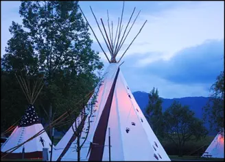 Glowing tepees at the Mountain View RV Park