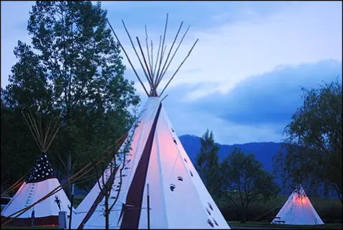 Glowing tepees at the Mountain View RV Park